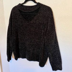 Black Chenille Cutout Sweater